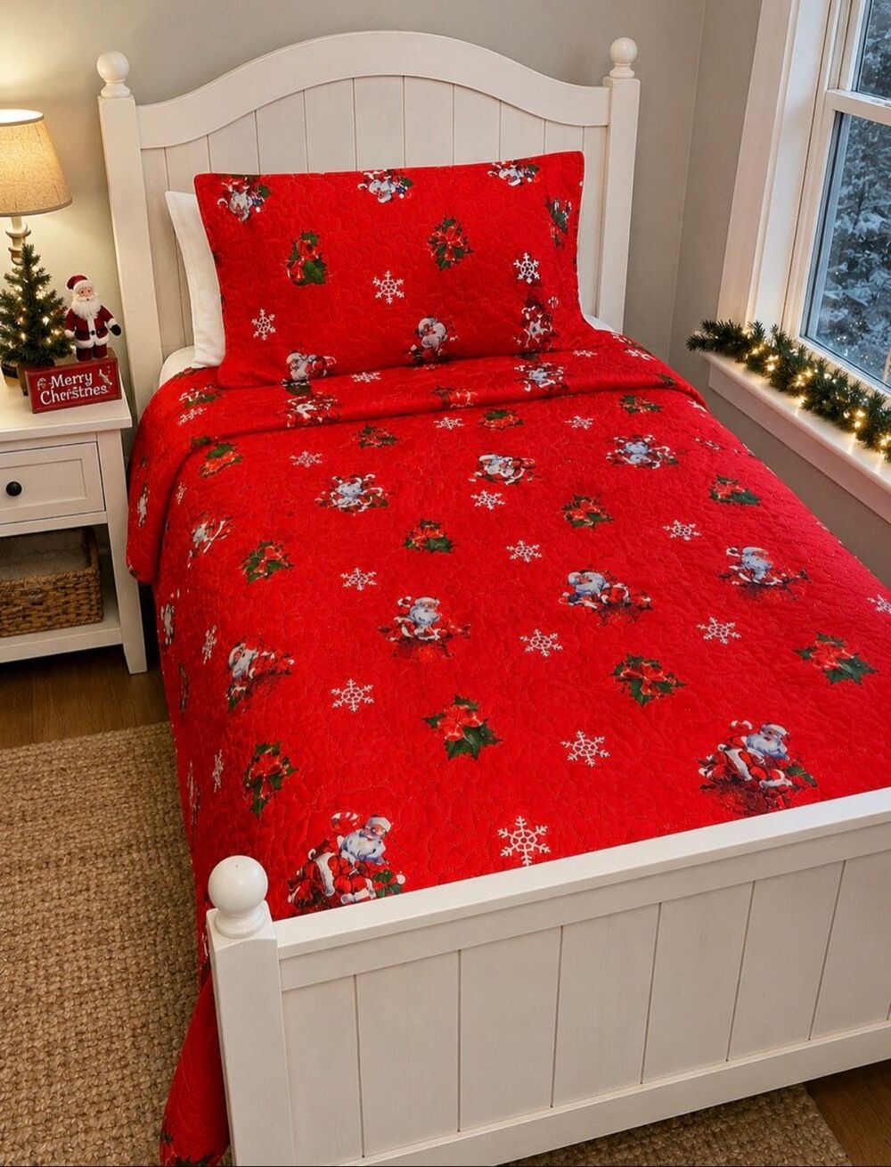 Jessy Home Red Santa Claus Christmas Bedspread Quilt Twin Pillow Shams 68 x 86 n
